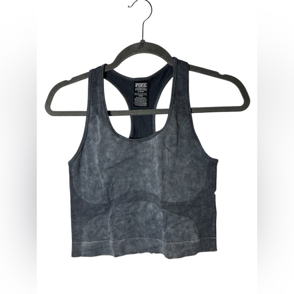 Victoria’s Secret PINK Seamless Ribbed Racerback Crop Tank Gray Size Medium - Picture 1 of 5